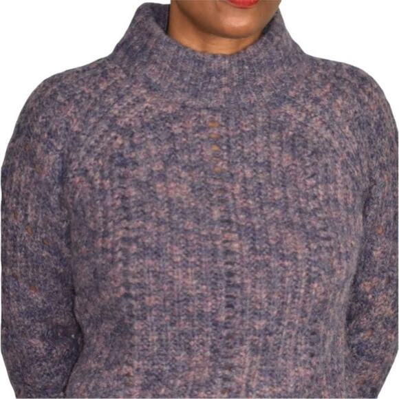 Madewell Pointelle Sweater Purple Mock Neck Cable Knit Pullover Chunky Boxy XS - Picture 4 of 12
